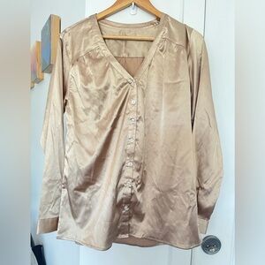 Metallic Brass / gold coloured satin full sleeve button down blouse